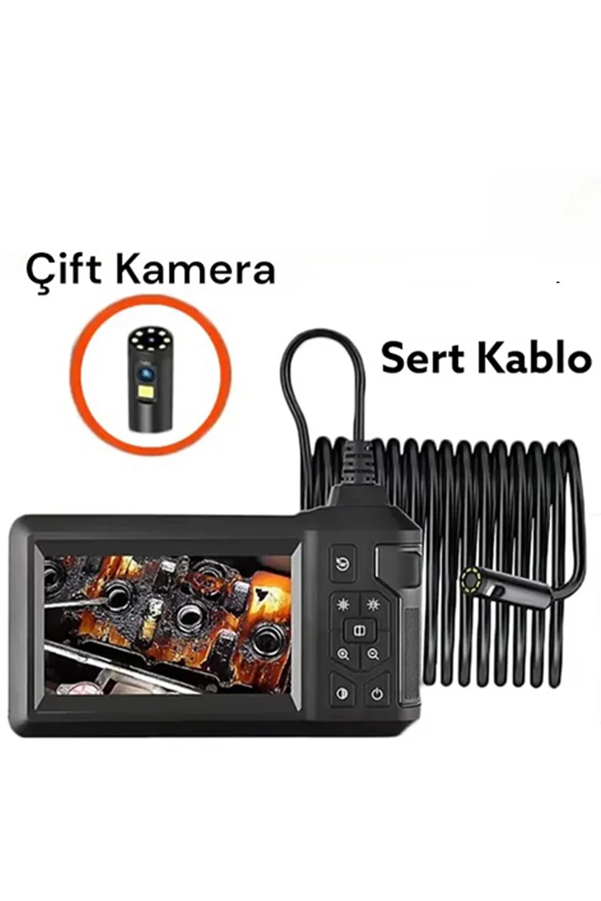 Ekranlı Üç kameralı Çantalı 10 Metre Sert Kablo Yılan Endoskop Kamera Sd Kart Girişli 8 mm 4.3 ınc görsel 4