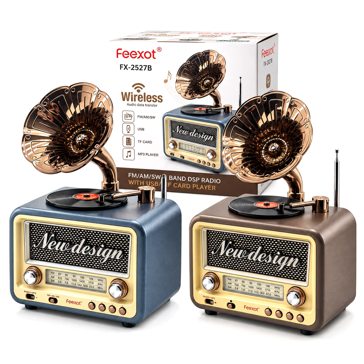Retro Gramofon Radyo Bluetooth USB Şarjlı (AM/FM/SW) görsel 2