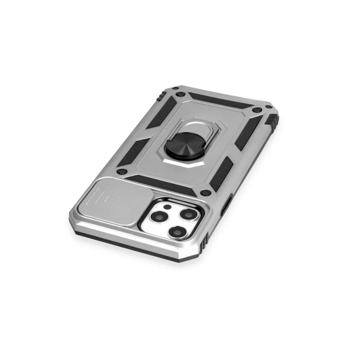 Apple iPhone 12 Pro Max Kılıf Pars Lens Yüzüklü Silikon - Gümüş görsel 5
