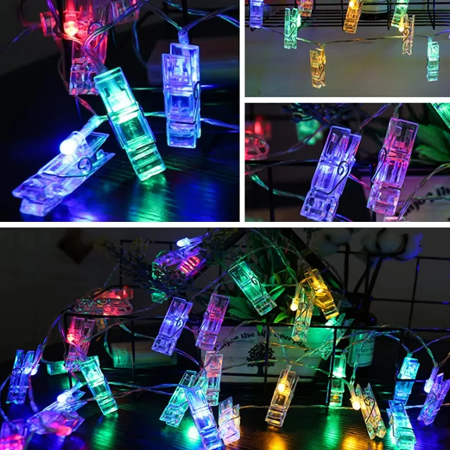 GD972 Şerit Pilli Aydınlatma 2 metre 10 Adet RGB Mandal Led görsel 3