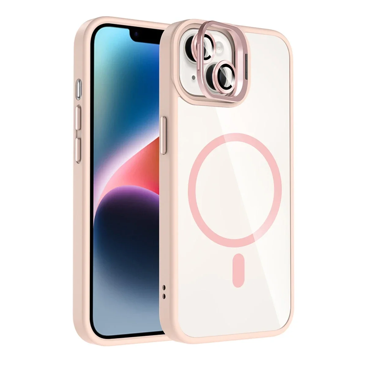 Joko Apple iPhone 14 Remim Lensli Magsafe Standlı Kapak - Pembe