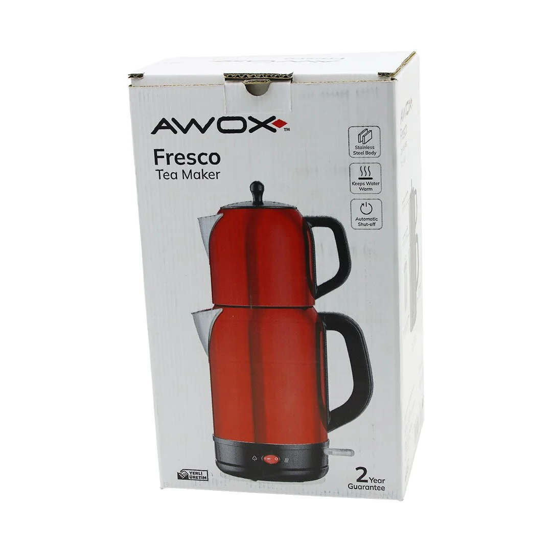 Awox Fresco Kırmızı Elektrikli Çay Makinesi Çaycı Set 1.7LT Su Isıtıcı + 1.2LT Demlik Paslanmaz Çelik Gövde 2200W
