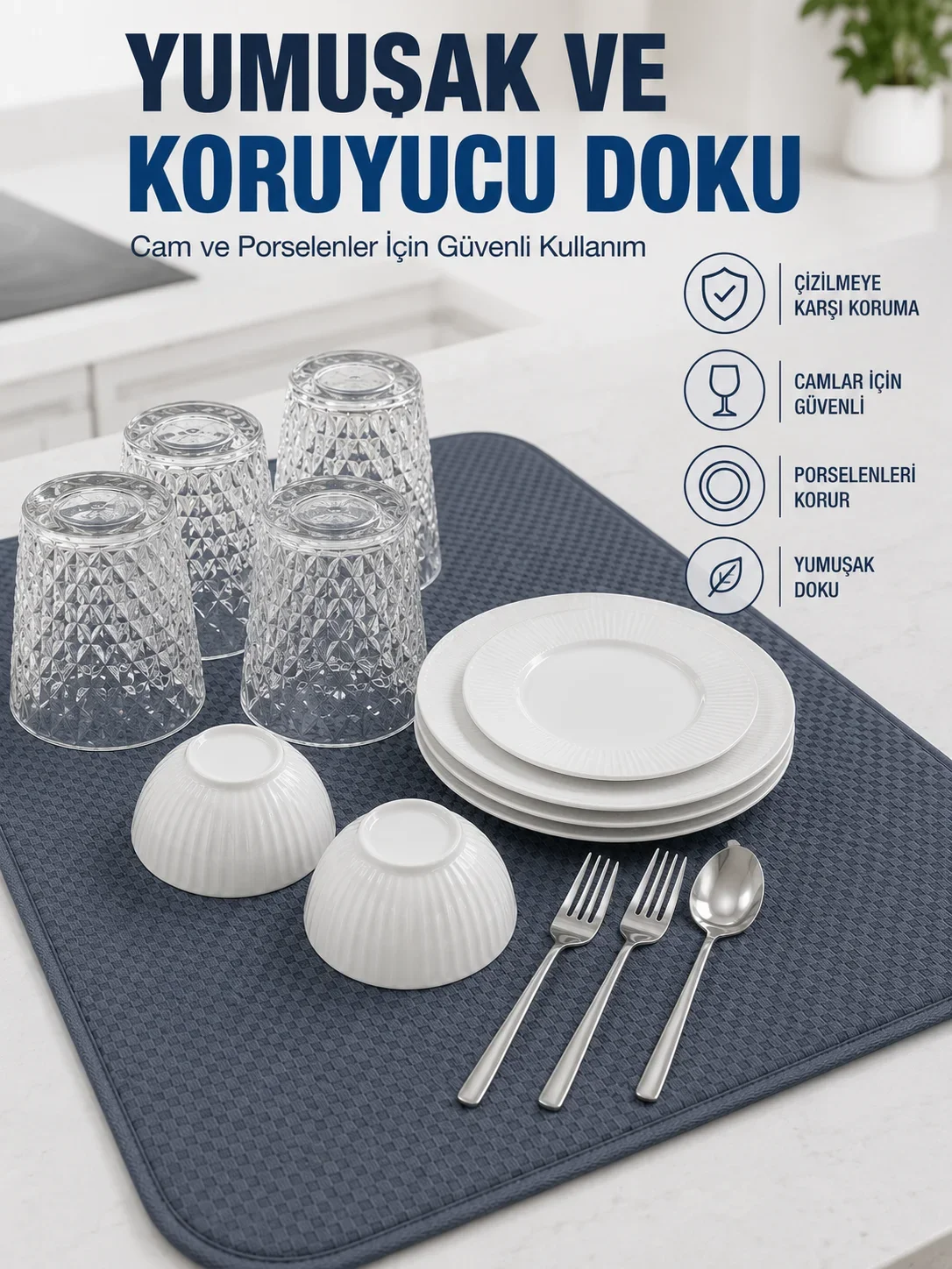 Su Eci Bulaşık Kurutma Matı Kaydırmaz ve Yumuşak Dokulu Kurutmalık