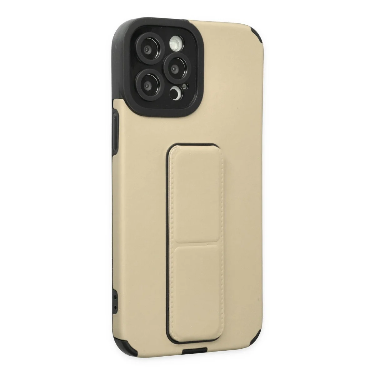 Apple İphone 12 Pro Max Kılıf Mega Standlı Silikon - Gold görsel 2