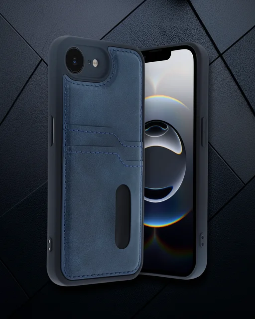 Apple İphone 16e Kılıf Sara Kartvizitli Deri Kılıf - Lacivert