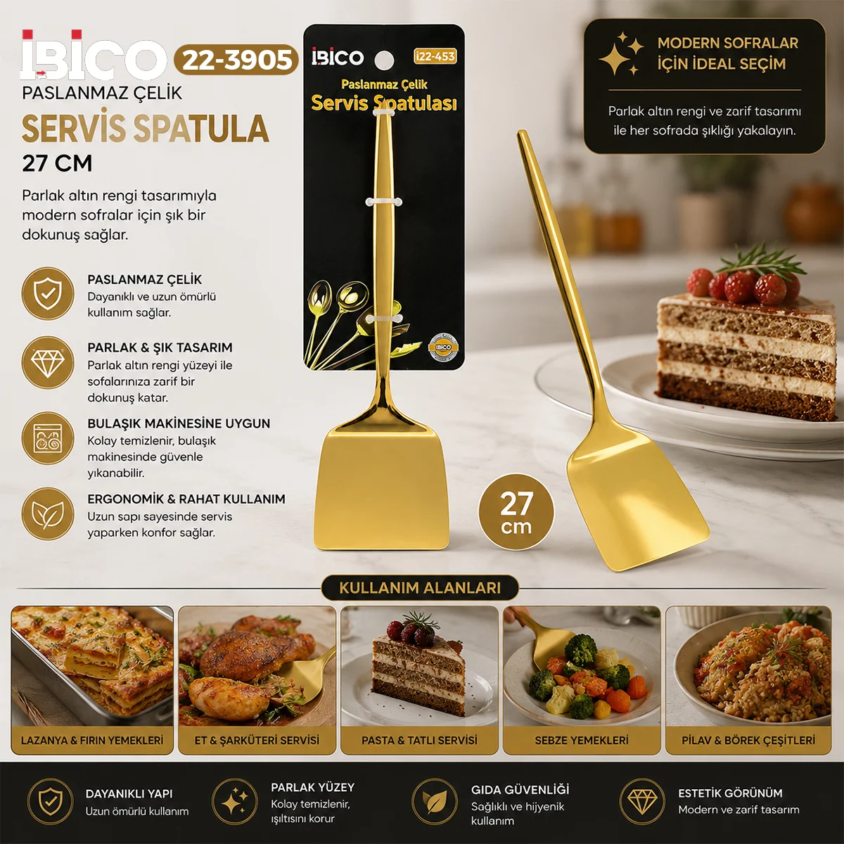 Altın Renk Metal Servis Spatula görsel 3