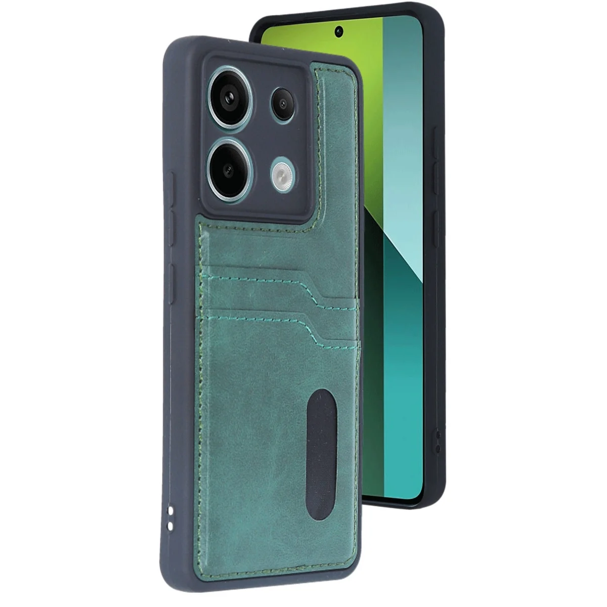 Xiao Red Note 13 Pro 4g Kılıf Sara Kartvizitli Deri Kılıf - Koyu Yeşil