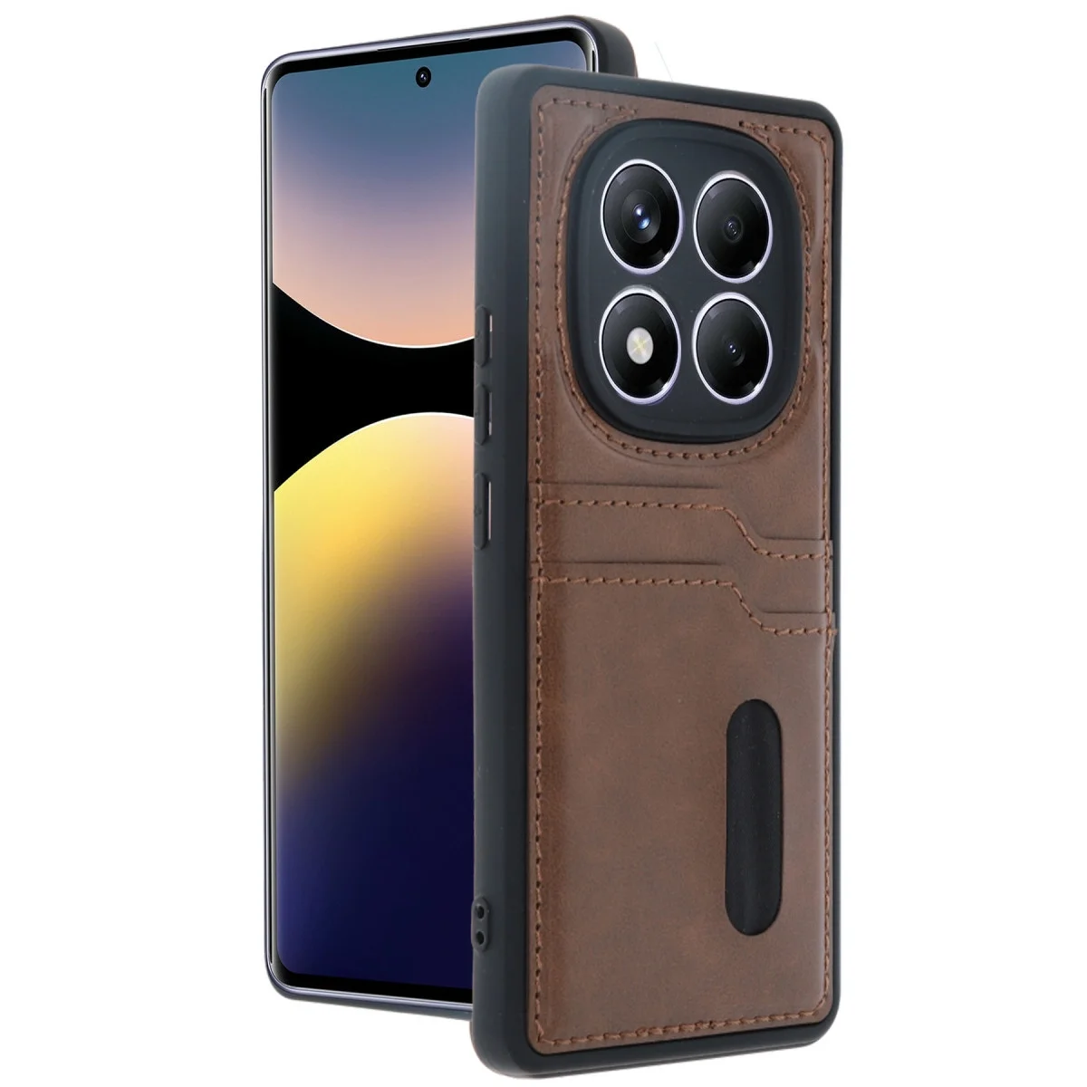 Xiao Red Note 14 Pro 4g Kılıf Sara Kartvizitli Deri Kılıf - Taba görsel 3