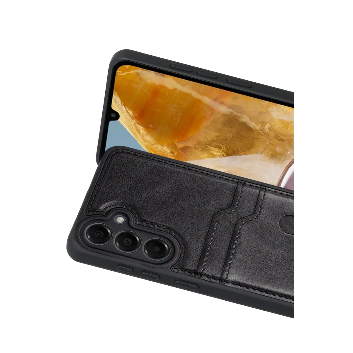 Samsung Galaxy M15 Sara Kartvizitli Deri Kılıf - Siyah görsel 2