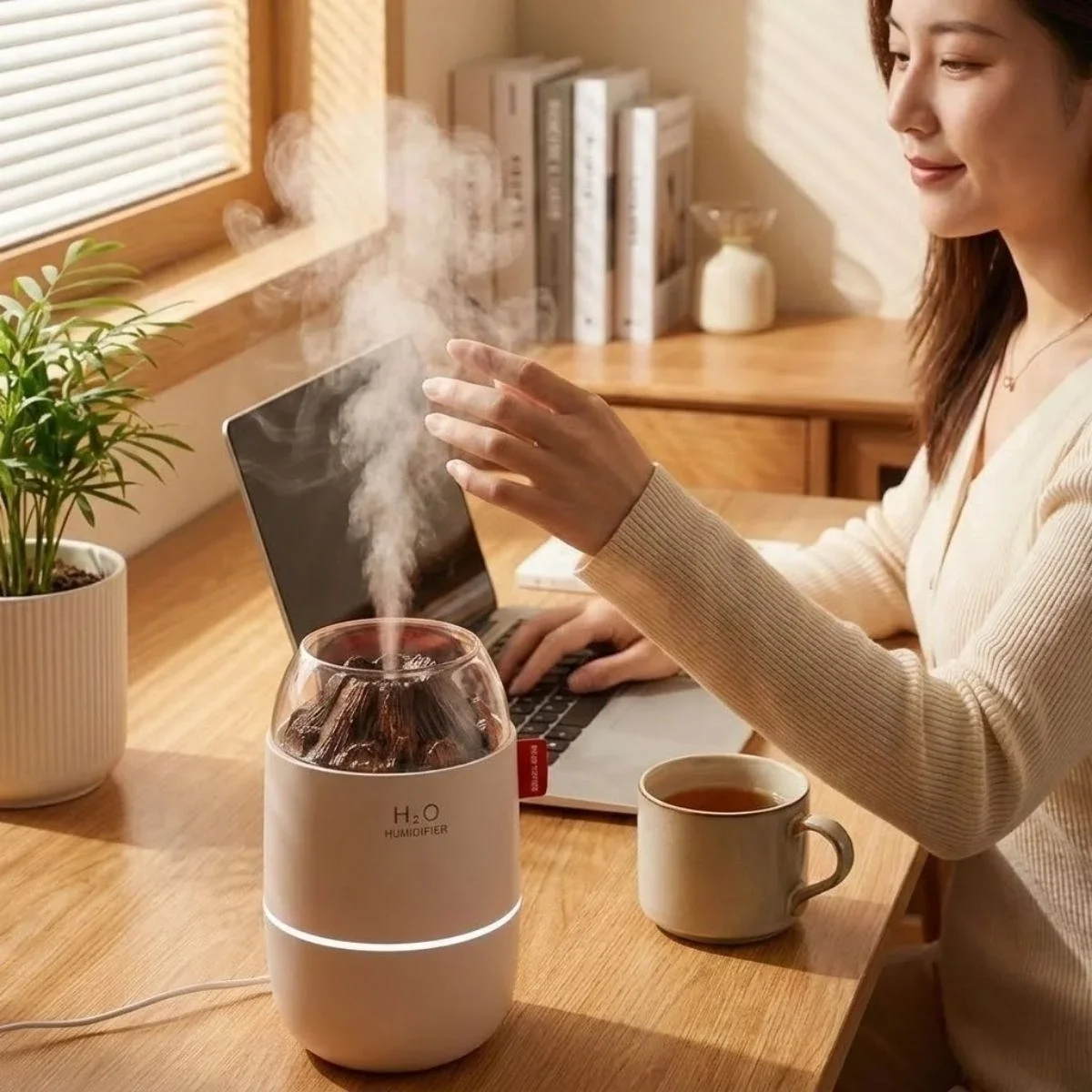 Ahşap Odun Ateşi Tasarımlı 280 Ml Ultrasonik Hava Nemlendirici & Aroma Difüzör – Soğuk Buhar Makinesi, Led Işıklı, Ortam Nemlendirici görsel 5