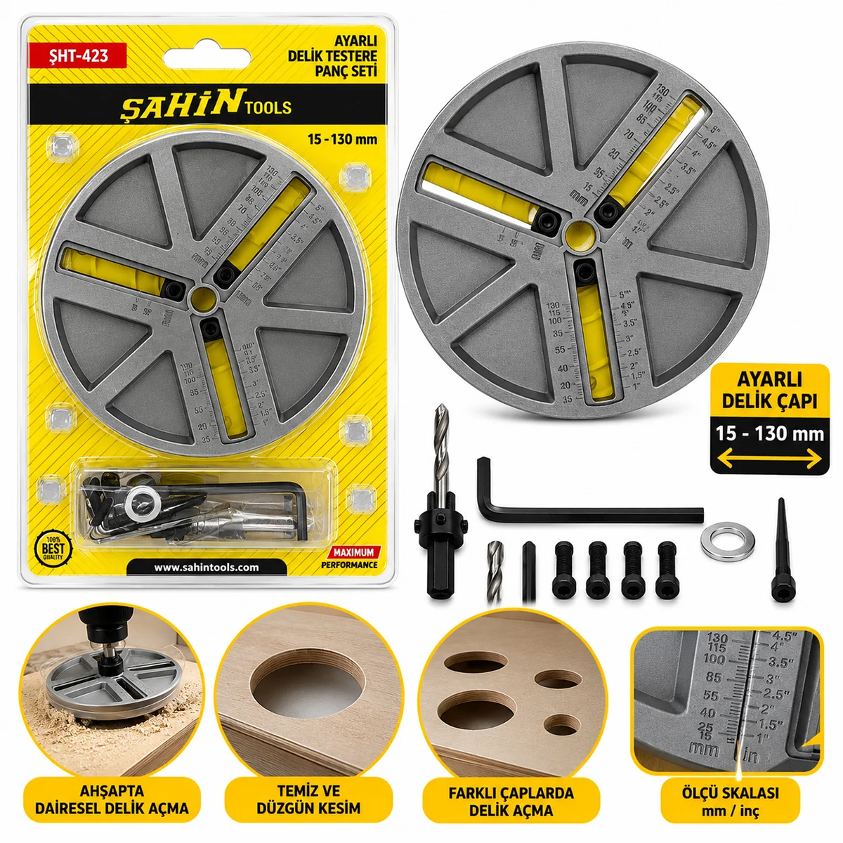 Ayarlı Delik Testere Panç Seti 45-130mm görsel 2