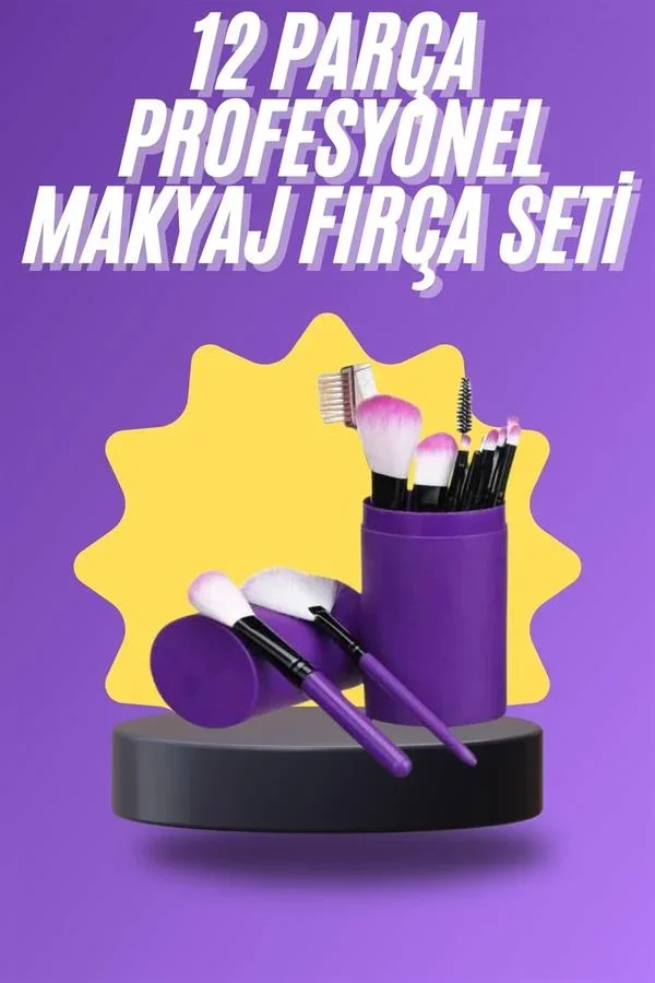 12 Parça Makyaj Fırça Seti Profesyonel Fondöten Allık Far Kontür Fırçası görsel 2