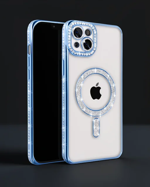 Apple İphone 15 Kılıf Joke Simli Magneticsafe Kılıf - Mavi