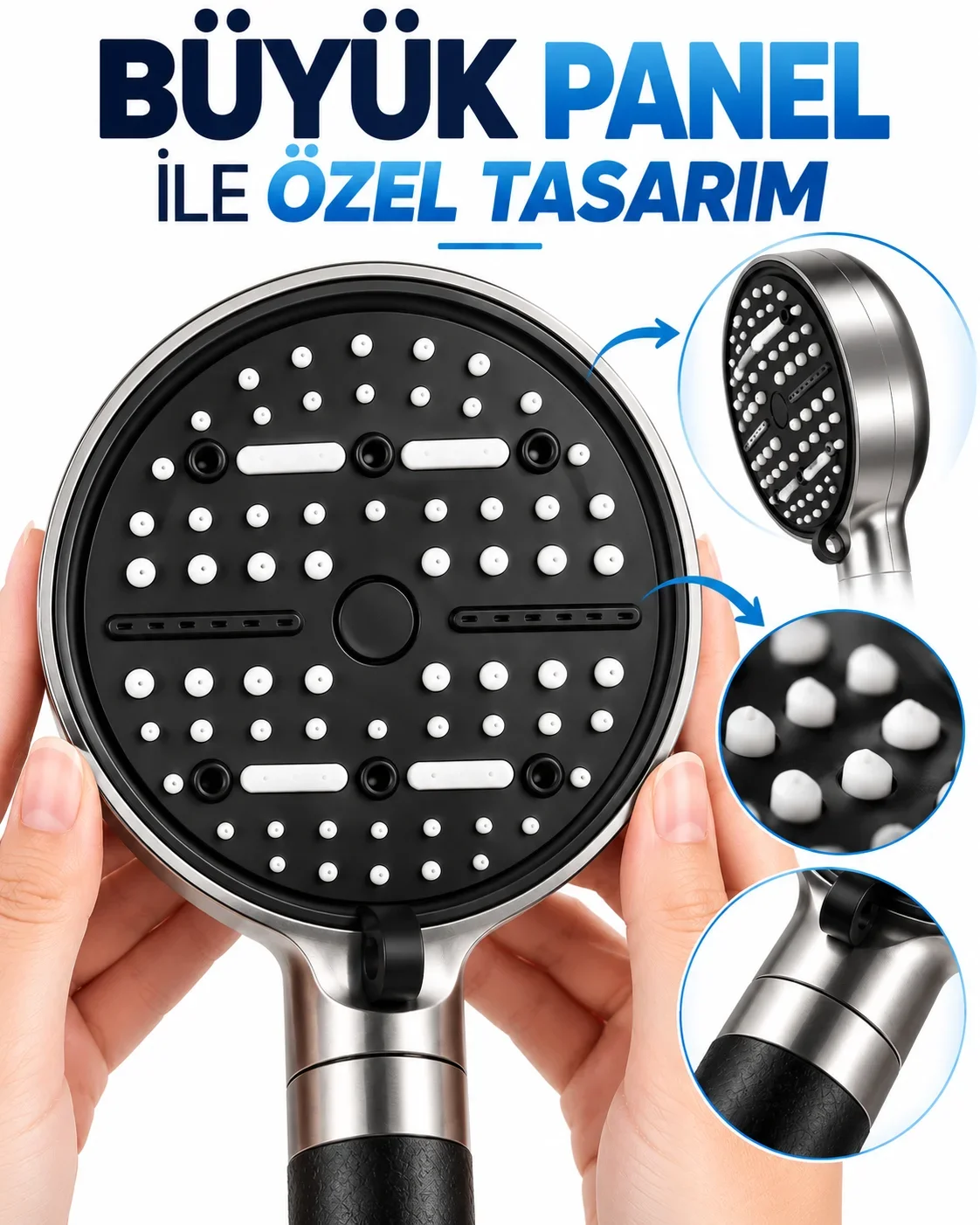 Çok Fonksiyonlu Filtreli Duş Başlığı 6 Farklı Sprey Modu Büyük Panel Siyah görsel 2