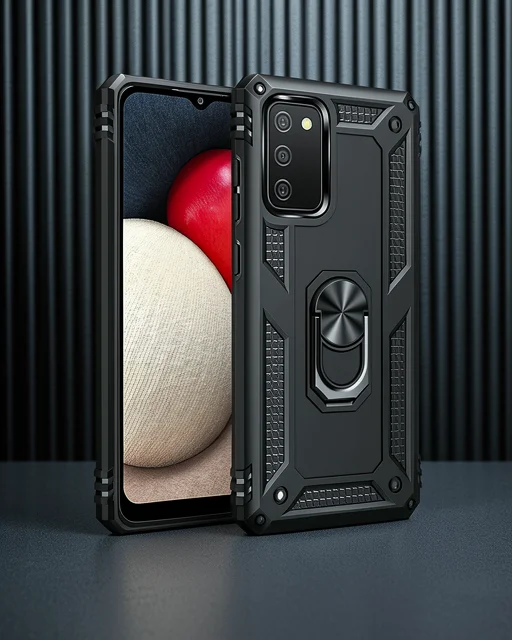 Samsung Galaxy A02s Kılıf Sofya Yüzüklü Silikon Kapak - Siyah