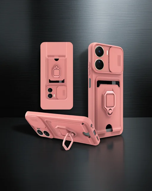 Vivo Y16 Kılıf Zuma Kartvizitli Yüzüklü Silikon - Pembe