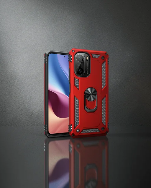 Xiaomi Poco F3 Kılıf Sofya Yüzüklü Silikon Kapak - Kırmızı