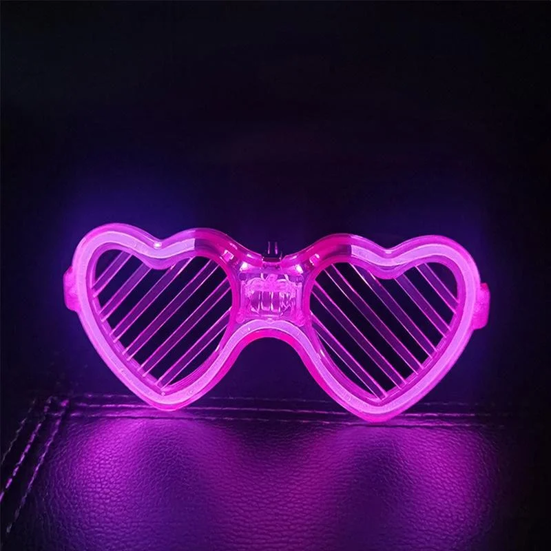 Pembe LED Işıklı Kalp Gözlük – 3 Modlu Parti - Glow Gözlüğü görsel 3