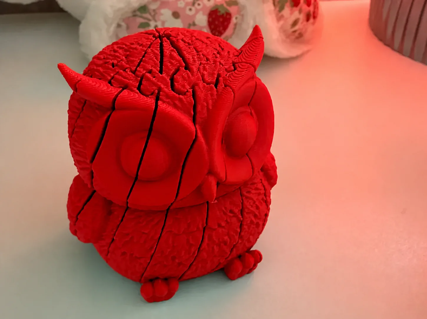 3D Baskı Hareketli Baykuş Figürü - Eklemli Flexi Oyuncak - Kırmızı