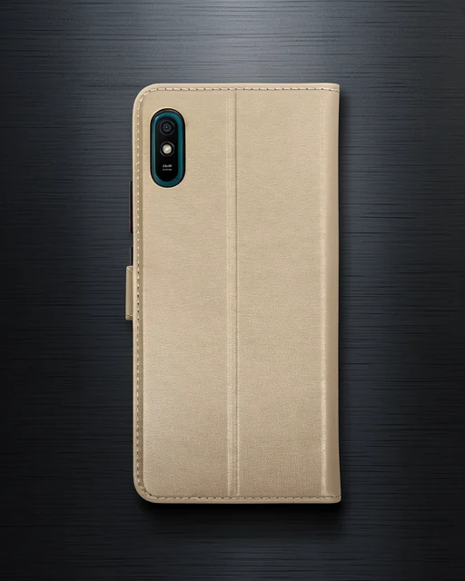Xiaomi Redmi 9a Kılıf Trend S Plus Kapaklı Kılıf - Gold