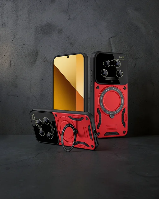 Xiaomi Mi 14 Ultra Kılıf Joy Lens Standlı Kapak - Kırmızı