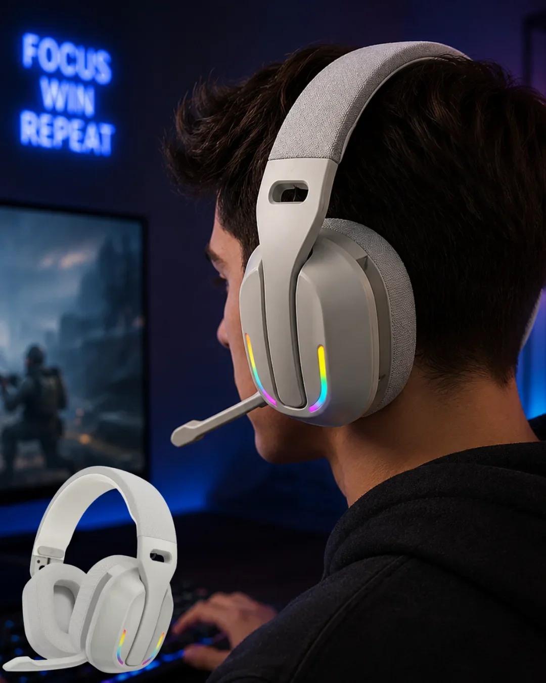 Kablosuz Bluetooth Kulaklık RGB Işıklı krofonlu Stereo Kulaküstü Kulaklık