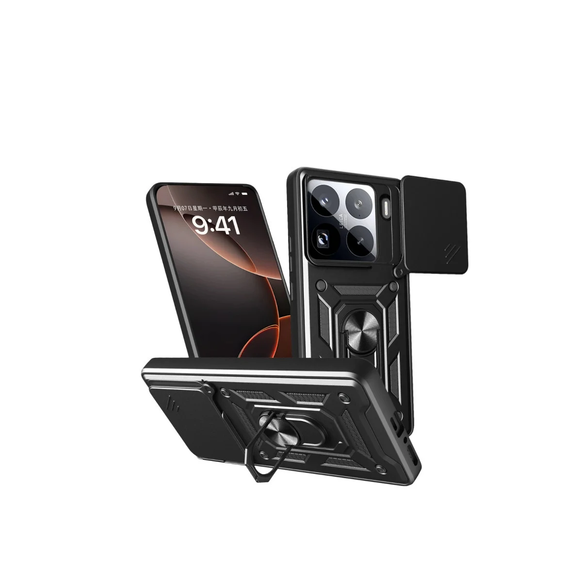 Xiao 15 Pro Kılıf Pars Lens Yüzüklü Silikon - Siyah