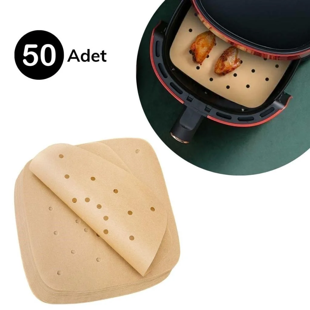 50 Adet Air Fryer Pişirme Kağıdı Tek Kullanımlık Hava Fritöz Yapışmaz Yağlı Kağıt Delikli Model görsel 5