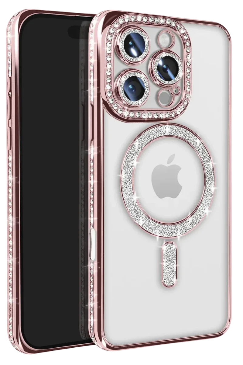 Apple iPhone 16 Pro Max Kılıf Joke Simli Magneticsafe Kılıf - Pembe