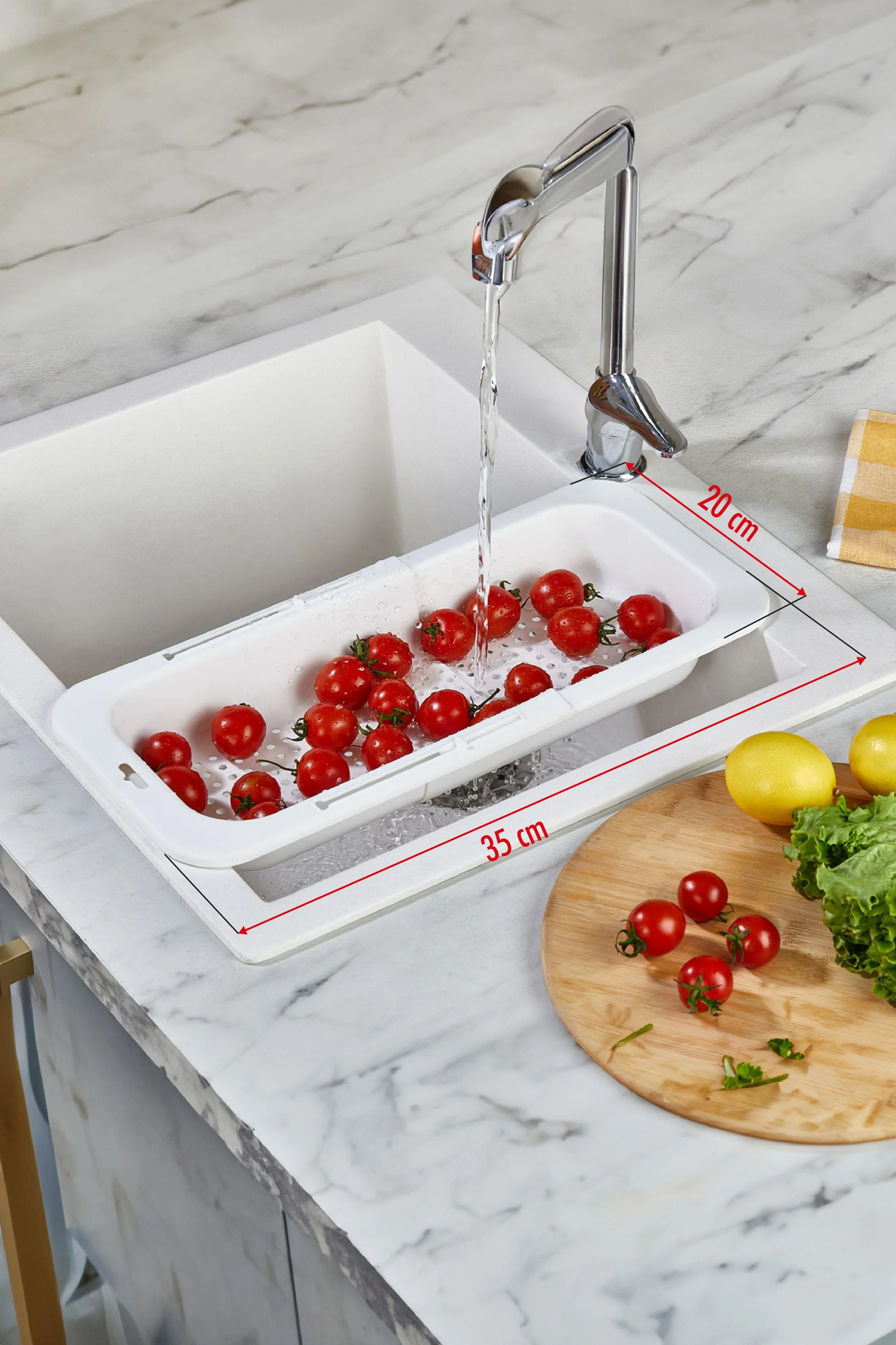 Lavoba İçi Sürgülü Açılır Kapanır Sebze Meyve Süzgeci Beyaz (Açık 38,5 Cm Kapalı 34,50 Cm ) görsel 3