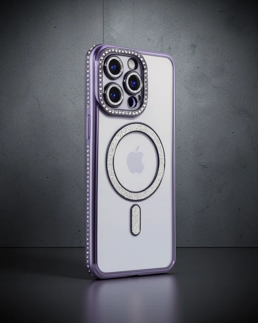 Apple İphone 15 Pro Max Kılıf Joke Simli Magneticsafe Kılıf - Derin Mor