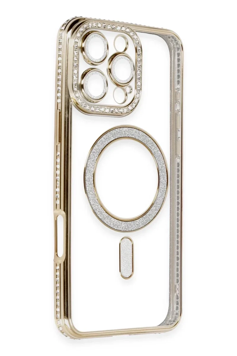 Apple iPhone 16 Pro Kılıf Joke Simli Magneticsafe Kılıf - Gold görsel 3
