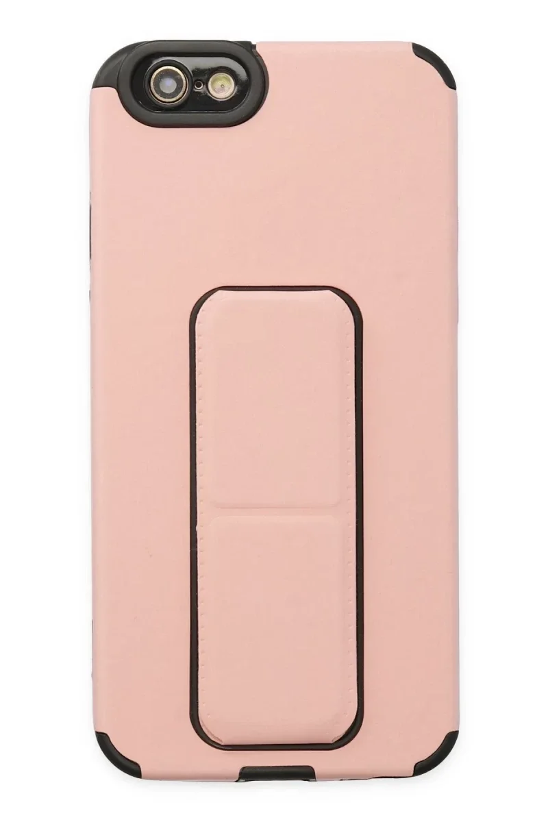 Apple iPhone 6 Kılıf Mega Standlı Silikon - Pudra
