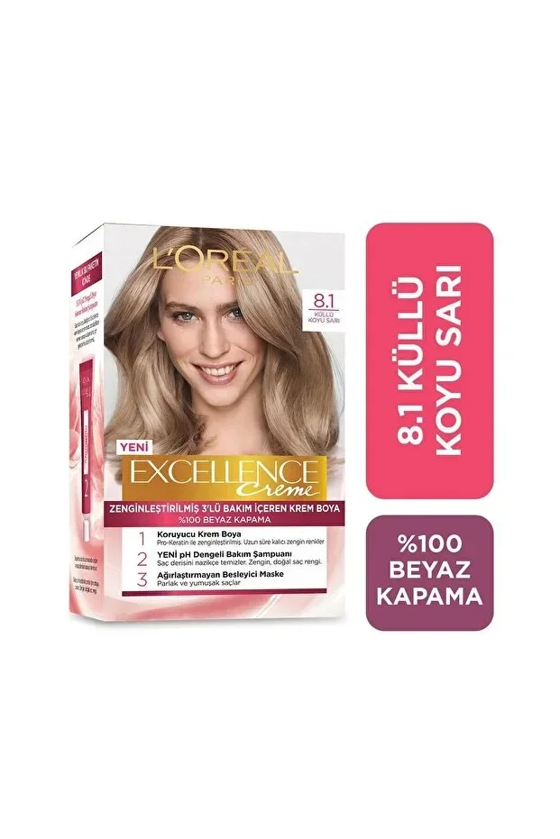 L'Oreal Excellence Cool Creme Saç Boyası - 8.1 Küllü Koyu Sarı