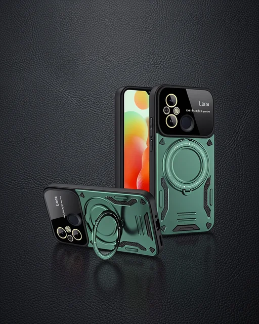 Xiaomi Redmi 12c Kılıf Joy Lens Standlı Kapak - Koyu Yeşil