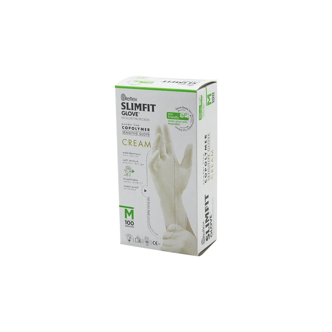 Reflex Slimfit Glove KOD-029 M Krem Pudrasız Muayene Eldiven 100LÜ