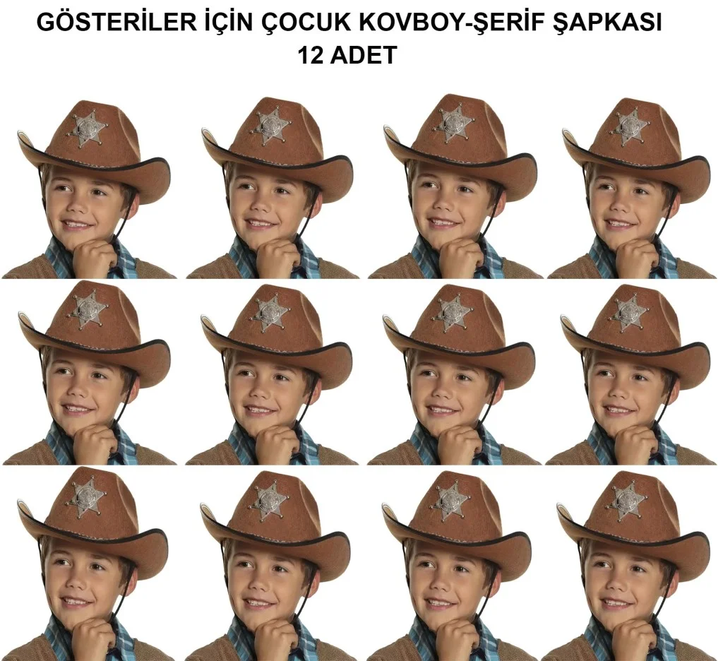 Kovboy Şerif Şapkası Kahve 12 Adet - Kostüm, Parti ve Gösteri Şapkası görsel 2
