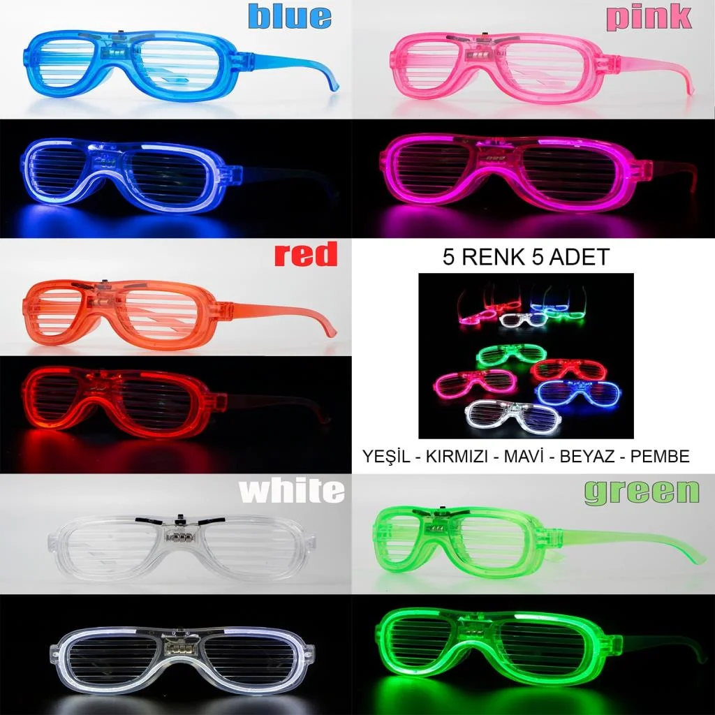 Glow Model Led Işıklı Parti Gözlüğü 3 Modlu 5 Renk 5 Adet görsel 3