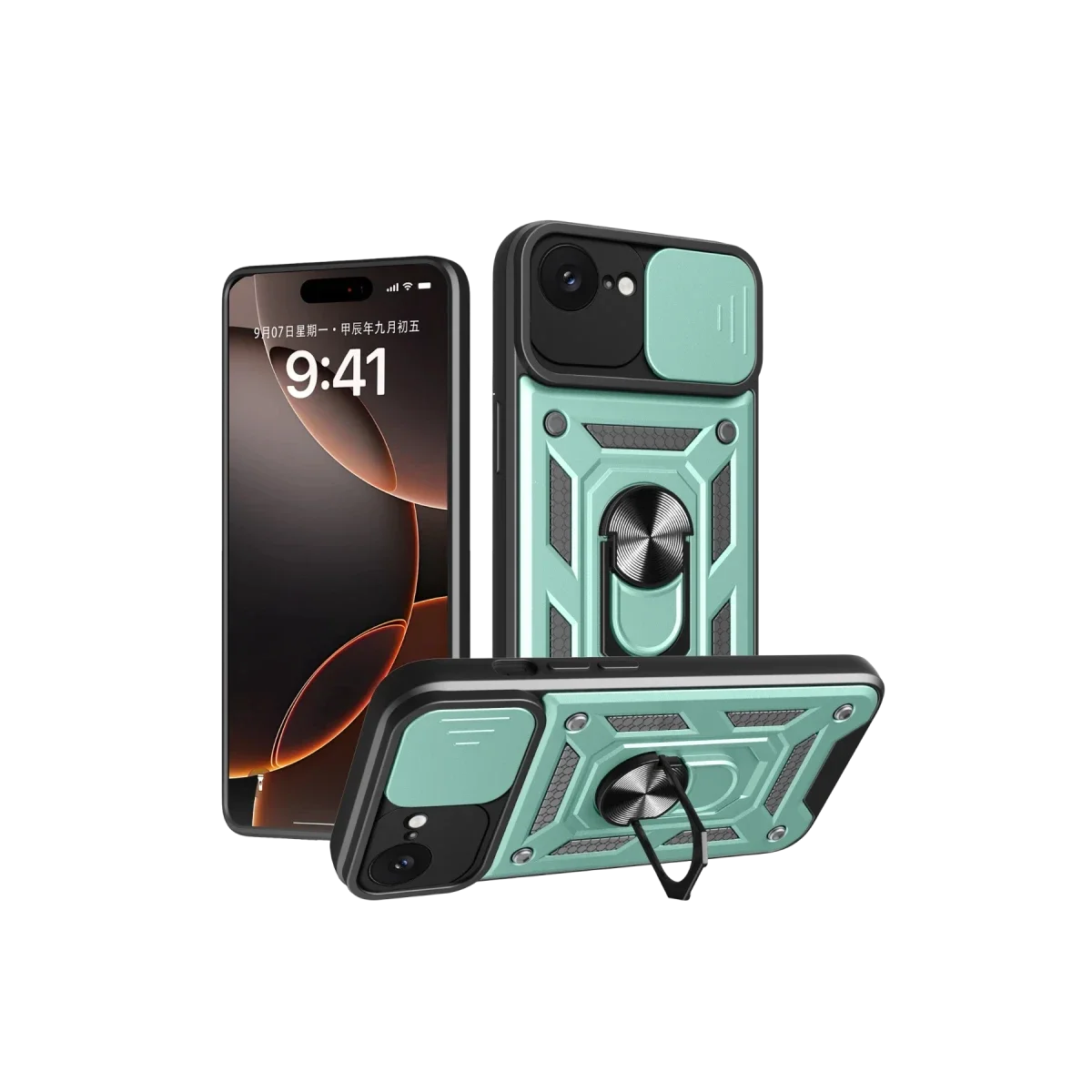 Apple iPhone 16E Kılıf Pars Lens Yüzüklü Silikon - Yeşil