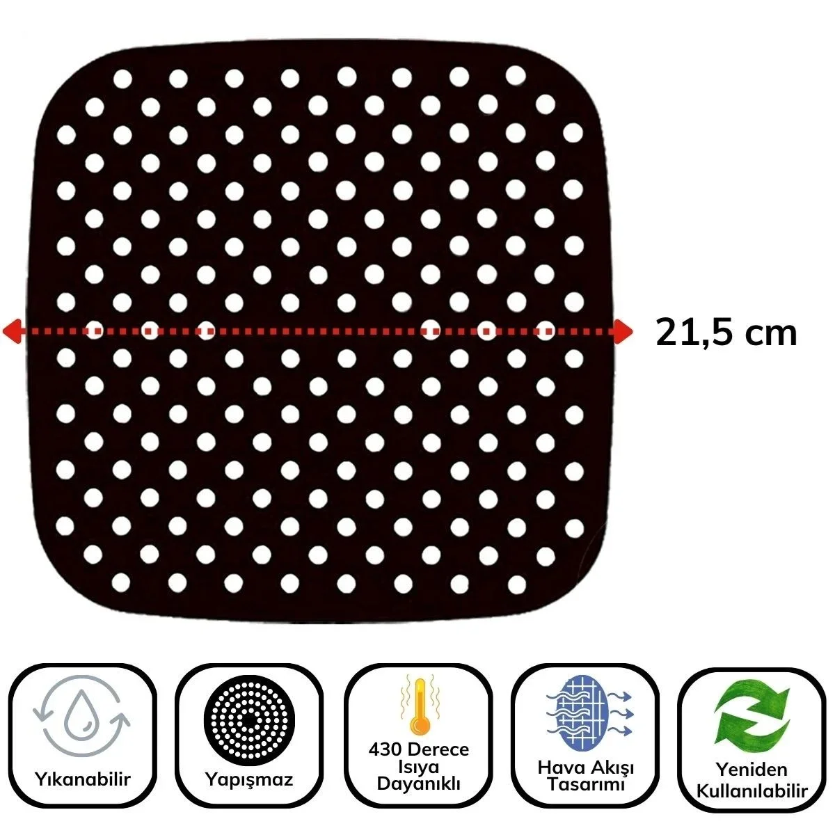 Renkli Isıya Dayanıklı Yıkanılabilir Silikon Fırın Ve Airfryer Kare Pişirme Matı 21,5 Cm görsel 2