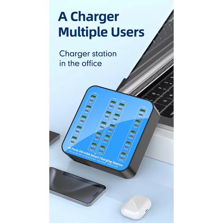 40 Portlu 400W Hızlı Şarj İstasyonu 20x USB + 20x Type-C PD Çıkışlı Şarj Cihazı görsel 6