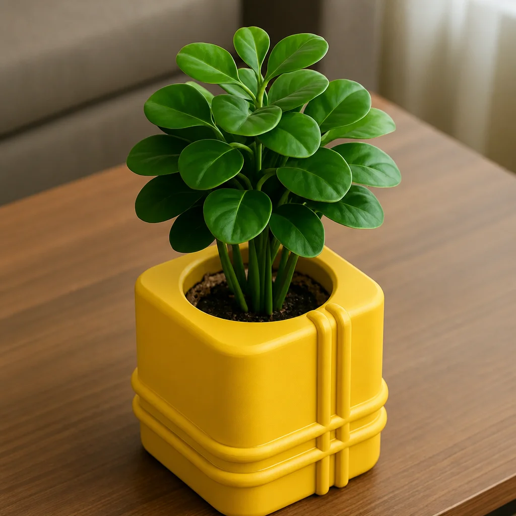 3D Baskı Square Planter - Izgara Desenli Küp Saksı-Sarı görsel 3