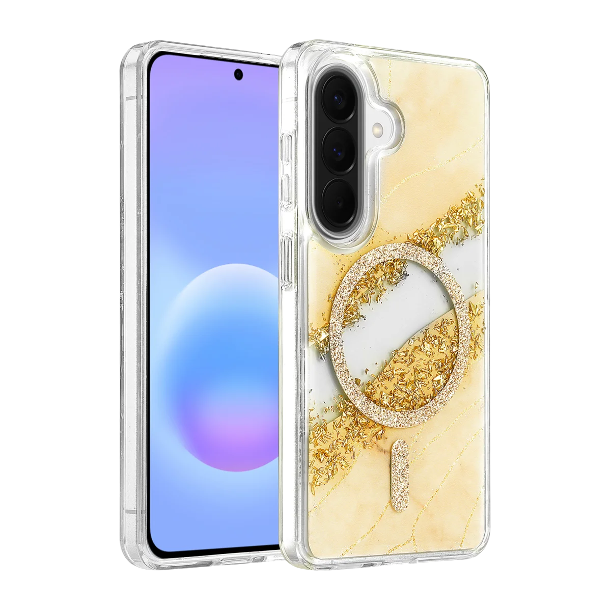 Onegif Samsung Galaxy A57 5G Lotus Simli Magsafe Kapak - Gümüş