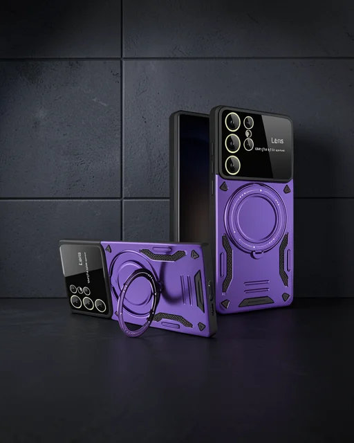 Samsung Galaxy S25 Ultra Kılıf Joy Lens Standlı Kapak - Mor