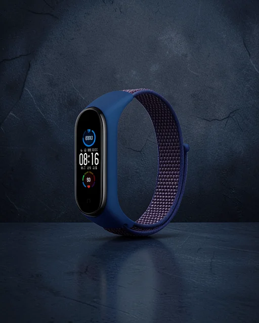 Xiaomi Mi Band 4 Hasırlı Cırtcırtlı Kordon - Lacivert-mor