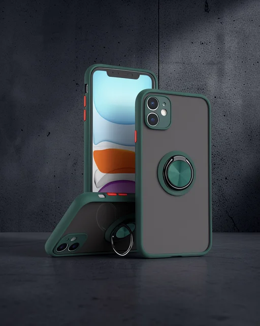 Apple İphone 11 Kılıf Montreal Yüzüklü Silikon Kapak - Yeşil