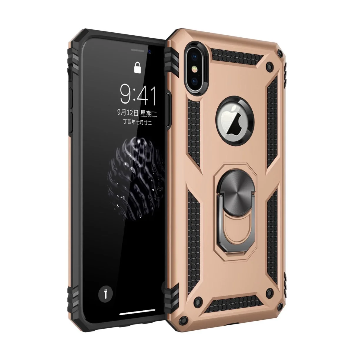 Apple iPhone XS Max Kılıf Sofya Yüzüklü Silikon Kapak - Gold görsel 3
