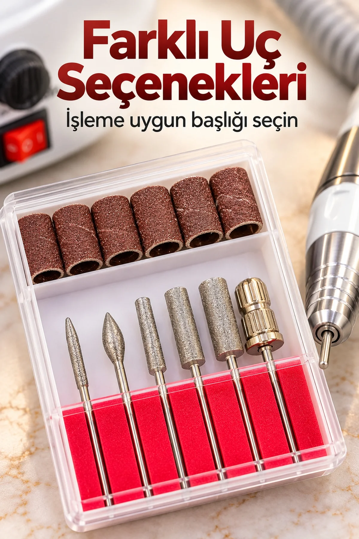 Tırnak Törpü Cihazı Metal Uçlar ve Zımpara Bantlarıyla görsel 2