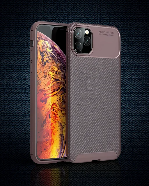 Apple İphone 11 Pro Kılıf Auto Focus Karbon Kapak - Kahverengi