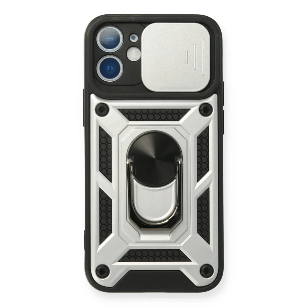 Apple iPhone 11 Kılıf Pars Lens Yüzüklü Silikon - Gümüş